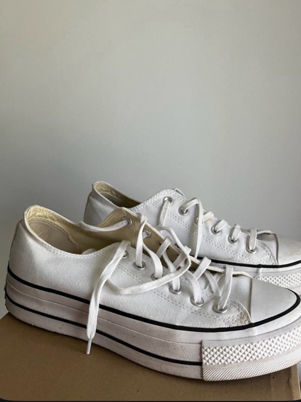 Women's White Canvas Low-Top Platform Sneakers